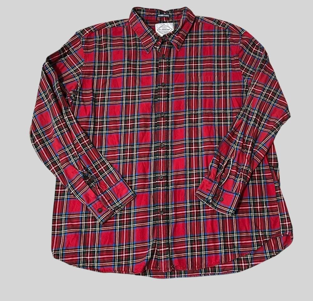 St Johns Bay Shirt Mens XXL Brushed Flannel Red Plaid Soft Flannel Classic 90s